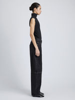 Proenza Schouler Full Length side image of Model wearing Federica Top in Micro Pleat Knit in Black