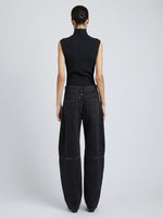 Proenza Schouler Full Length back image of Model wearing Federica Top in Micro Pleat Knit in Black