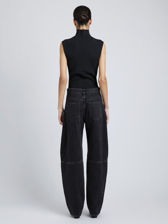 Proenza Schouler Full Length back image of Model wearing Federica Top in Micro Pleat Knit in Black