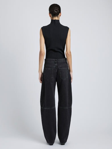 Proenza Schouler Full Length back image of Model wearing Federica Top in Micro Pleat Knit in Black