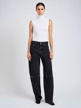 Proenza Schouler Full Length image of Model wearing Federica Top in Micro Pleat Knit in White