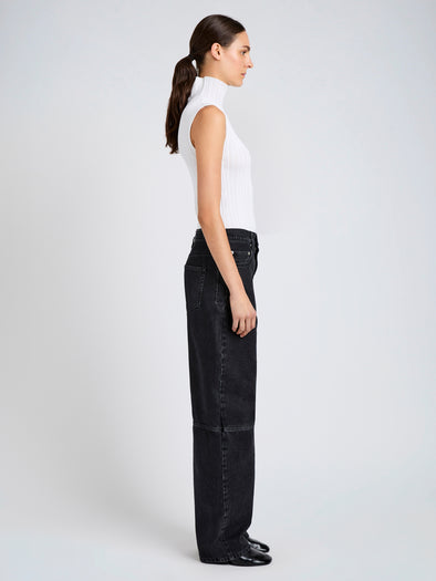 Proenza Schouler Full Length Side image of Model wearing Federica Top in Micro Pleat Knit in White