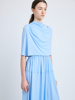 Proenza Schouler Detail image of model wearing Frankie Dress in Matte Jersey in SKY