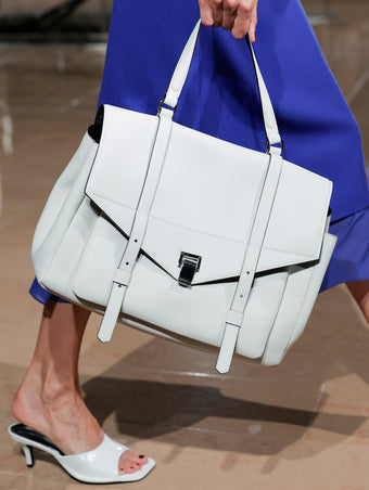Proenza Schouler Spring 2027 Runway Detail Image of Large PS1 Walker in Smooth Calf in Optic White