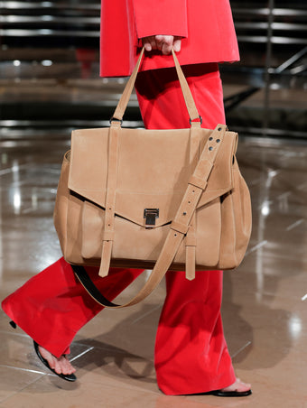 Proenza Schouler Spring 2027 Runway Detail Image of Large PS1 Walker in Calfsuede in Hazelnut