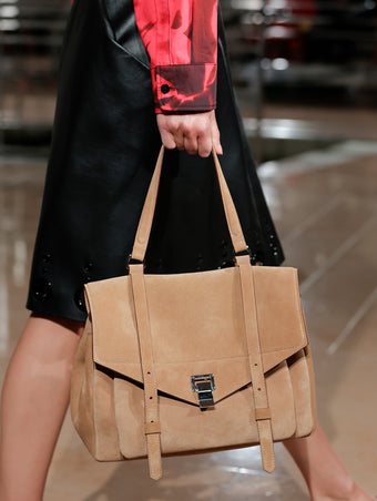 Proenza Schouler Spring 2027 Runway Detail Image of Medium PS1 Walker in Calfsuede in Hazelnut