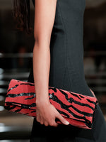 Proenza Schouler Runway Detail Image of Hex Clutch in Tufted Sequin in Black/Paprika