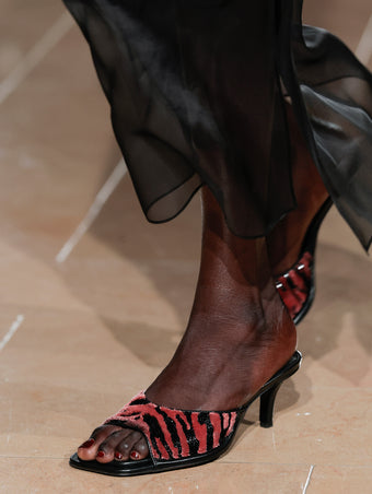 Proenza Schouler Runway Detail Image of Harlow 60 Mule in Tufted Sequin in Paprika Black