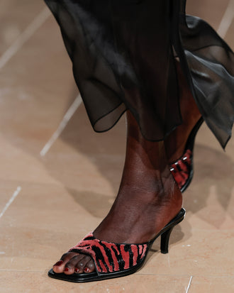 Proenza Schouler Runway Detail Image of Harlow 60 Mule in Tufted Sequin in Paprika Black
