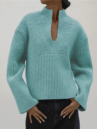 Proenza Schouler image of model wearing Meron Sweater in Melange Merino in Sea Glass Melange