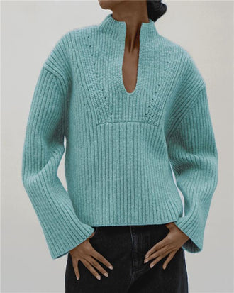 Proenza Schouler image of model wearing Meron Sweater in Melange Merino in Sea Glass Melange