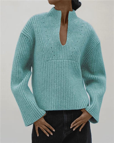 Proenza Schouler image of model wearing Meron Sweater in Melange Merino in Sea Glass Melange