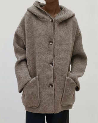 Proenza Schouler image of model wearing Nelly Jacket in Melange Merino in Walnut Melange