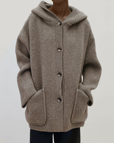 Proenza Schouler image of model wearing Nelly Jacket in Melange Merino in Walnut Melange