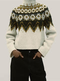 Proenza Schouler Front cropped image of model wearing Lizzy Sweater in Textured Fairisle in Cream Multi