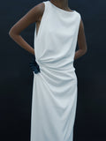 Proenza Schouler Detail image of model wearing Indria Dress in Matte Double Crepe in White