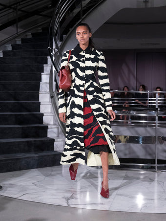 Proenza Schouler Runway Image of SORAYA SKIRT IN TIGER CRINKLE INTARSIA in Paprika Black