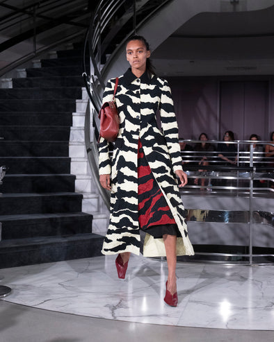 Proenza Schouler Runway Image of SORAYA SKIRT IN TIGER CRINKLE INTARSIA in Paprika Black