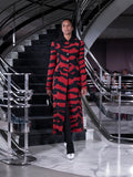 Proenza Schouler Runway Image of SORAYA JACKET IN TIGER CRINKLE INTARSIA in Paprika Black
