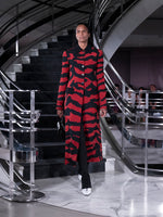 Proenza Schouler Runway Image of SORAYA JACKET IN TIGER CRINKLE INTARSIA in Paprika Black