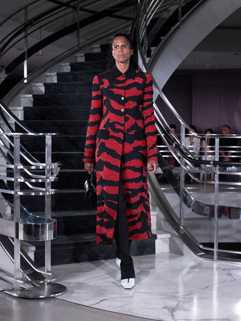 Proenza Schouler Runway Image of SORAYA JACKET IN TIGER CRINKLE INTARSIA in Paprika Black
