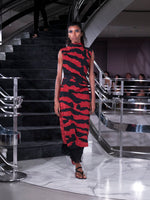 Proenza Schouler Runway Image of MAILA DRESS IN TIGER CRINKLE INTARSIA in Paprika Black
