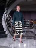 Proenza Schouler Runway Image of SORAYA SKIRT IN TIGER CRINKLE INTARSIA in Quartz Black