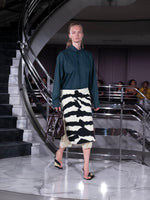 Proenza Schouler Runway Image of SORAYA SKIRT IN TIGER CRINKLE INTARSIA in Quartz Black