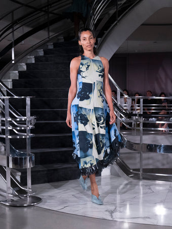 Runway Image of CONSTANZA DRESS IN PRINTED CLASSIC COTTON SHIRTING in Haze Multi