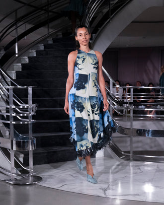 Runway Image of CONSTANZA DRESS IN PRINTED CLASSIC COTTON SHIRTING in Haze Multi