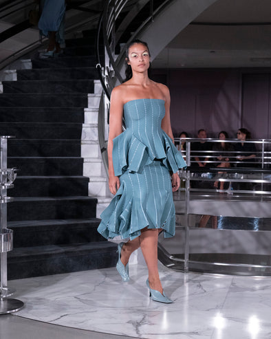 Proenza Schouler Runway Image of CALLA TOP IN VISCOSE SILK POINTELLE in Haze