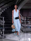 Proenza Schouler Runway Image of FIORA DRESS IN TEXTURED SHEER in Light Blue Multi