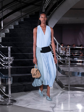 Proenza Schouler Runway Image of FIORA DRESS IN TEXTURED SHEER in Light Blue Multi