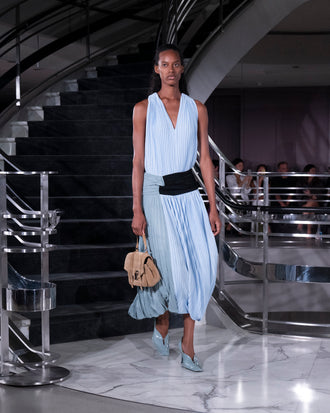 Proenza Schouler Runway Image of FIORA DRESS IN TEXTURED SHEER in Light Blue Multi