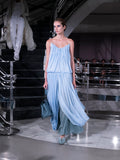 Proenza Schouler Runway Image of LUCIENNE DRESS IN STRETCH GEORGETTE in Light Blue Multi