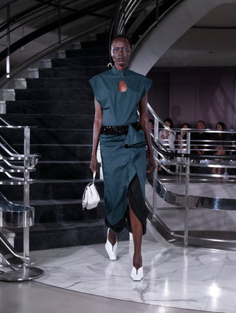 Proenza Schouler Runway Image of ZETA TOP IN CLASSIC COTTON POPLIN in Petrol