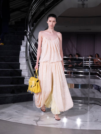 Proenza Schouler Runway Image of LUCIENNE DRESS IN GIRO INGLESE SEQUIN EMBROIDERY in White Ecru