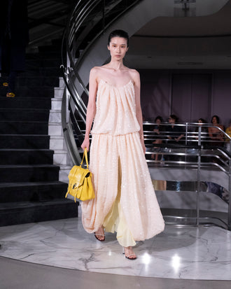 Proenza Schouler Runway Image of LUCIENNE DRESS IN GIRO INGLESE SEQUIN EMBROIDERY in White Ecru