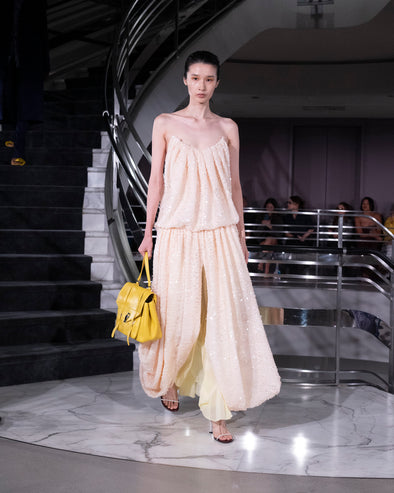 Proenza Schouler Runway Image of LUCIENNE DRESS IN GIRO INGLESE SEQUIN EMBROIDERY in White Ecru
