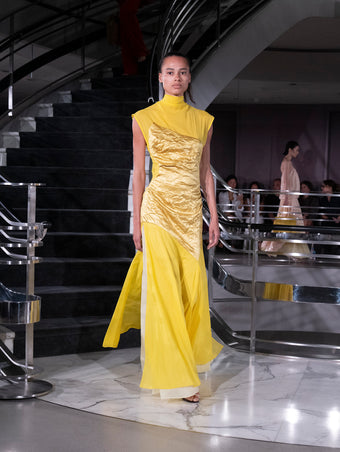 Proenza Schouler Runway Image of EVENIA DRESS IN STRETCH GEORGETTE in Yellow Multi