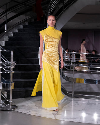 Proenza Schouler Runway Image of EVENIA DRESS IN STRETCH GEORGETTE in Yellow Multi