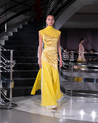 Proenza Schouler Runway Image of EVENIA DRESS IN STRETCH GEORGETTE in Yellow Multi