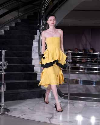 Proenza Schouler Runway Image of  CALLA SKIRT IN VISCOSE SILK POINTELLE in Chrome Yellow