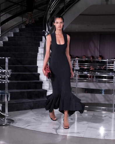 Proenza Schouler Runway Image of LUCINDA DRESS IN VISCOSE SILK POINTELLE in Anthracite