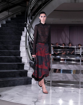 Proenza Schouler Runway Image of CONSTANZA SKIRT IN PRINTED CLASSIC COTTON SHIRTING in Sienna Multi
