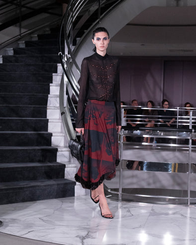 Proenza Schouler Runway Image of CONSTANZA SKIRT IN PRINTED CLASSIC COTTON SHIRTING in Sienna Multi