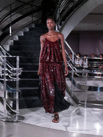Proenza Schouler Runway Image of LUCIENNE DRESS IN GIRO INGLESE SEQUIN EMBROIDERY in Red/Grey