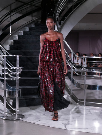 Proenza Schouler Runway Image of LUCIENNE DRESS IN GIRO INGLESE SEQUIN EMBROIDERY in Red/Grey