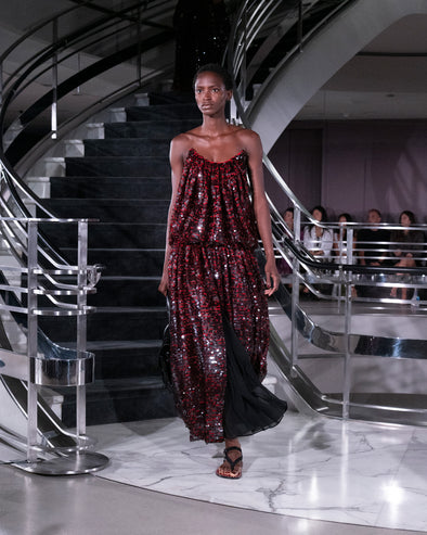 Proenza Schouler Runway Image of LUCIENNE DRESS IN GIRO INGLESE SEQUIN EMBROIDERY in Red/Grey