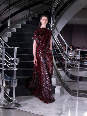 Proenza Schouler Runway Image of ROSELLA DRESS IN SEQUIN GIRO INGLESE in Red/Grey
